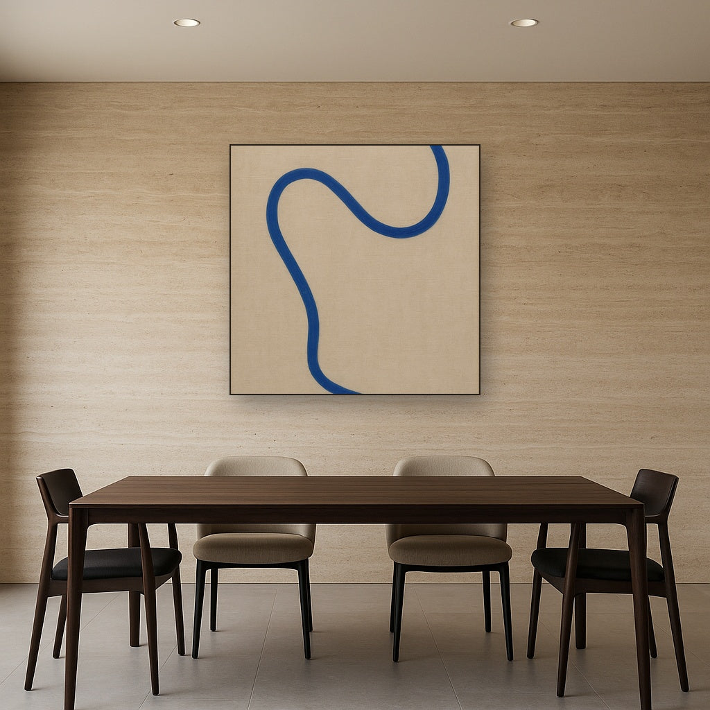 Cobalt Blue & Pale Oat Contour No. 8 - Modern Fine Art Oil Painting - View 4