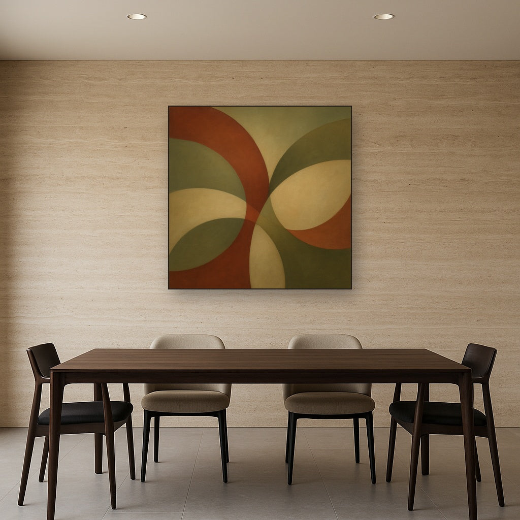 Intersecting Curved Forms in Olive & Rust No. 3 Oil Painting - View 4