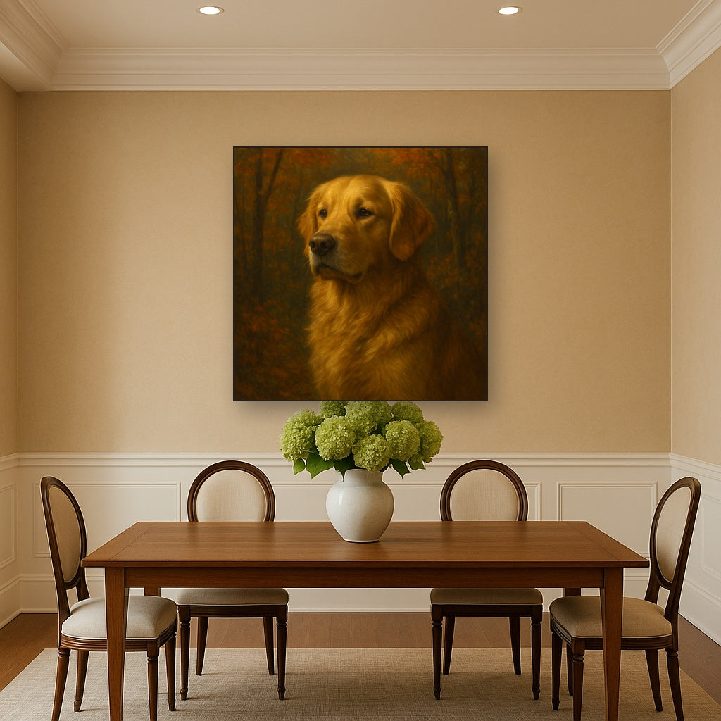 Noble Golden Retriever in Autumn Woods No. 14 Fine Art Oil Painting - View 4