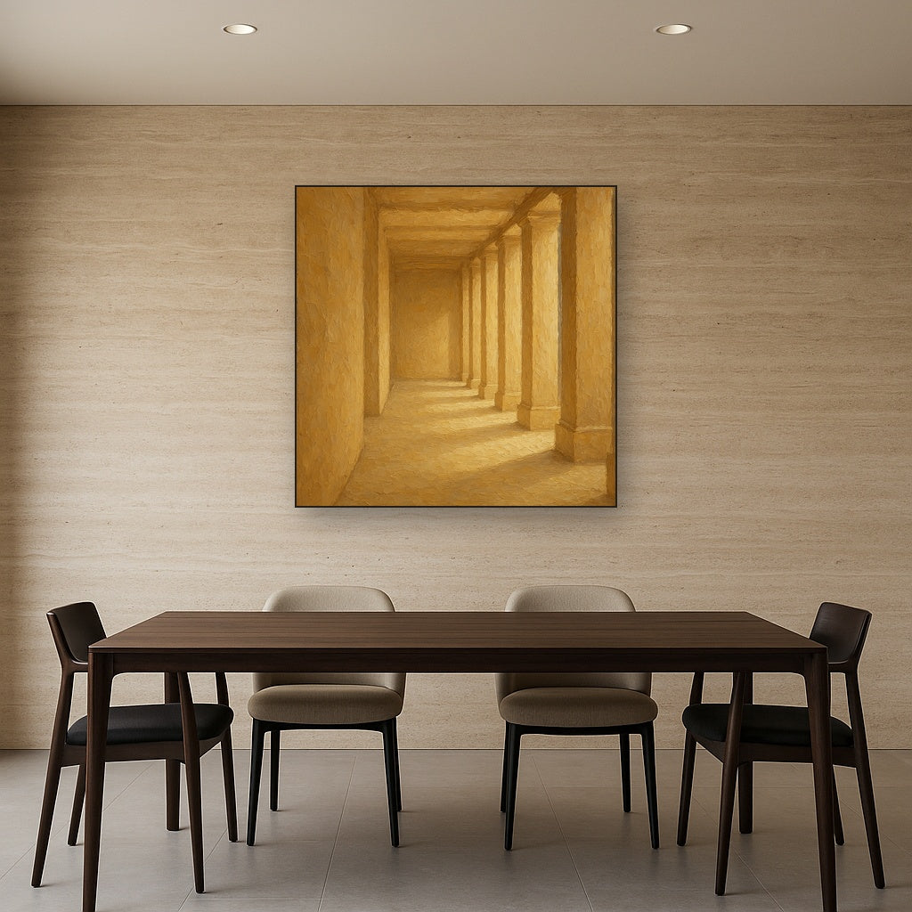 Minimalist Colonnade Light Passage No. 7 Oil Painting - Styled in Elegant Dining Room