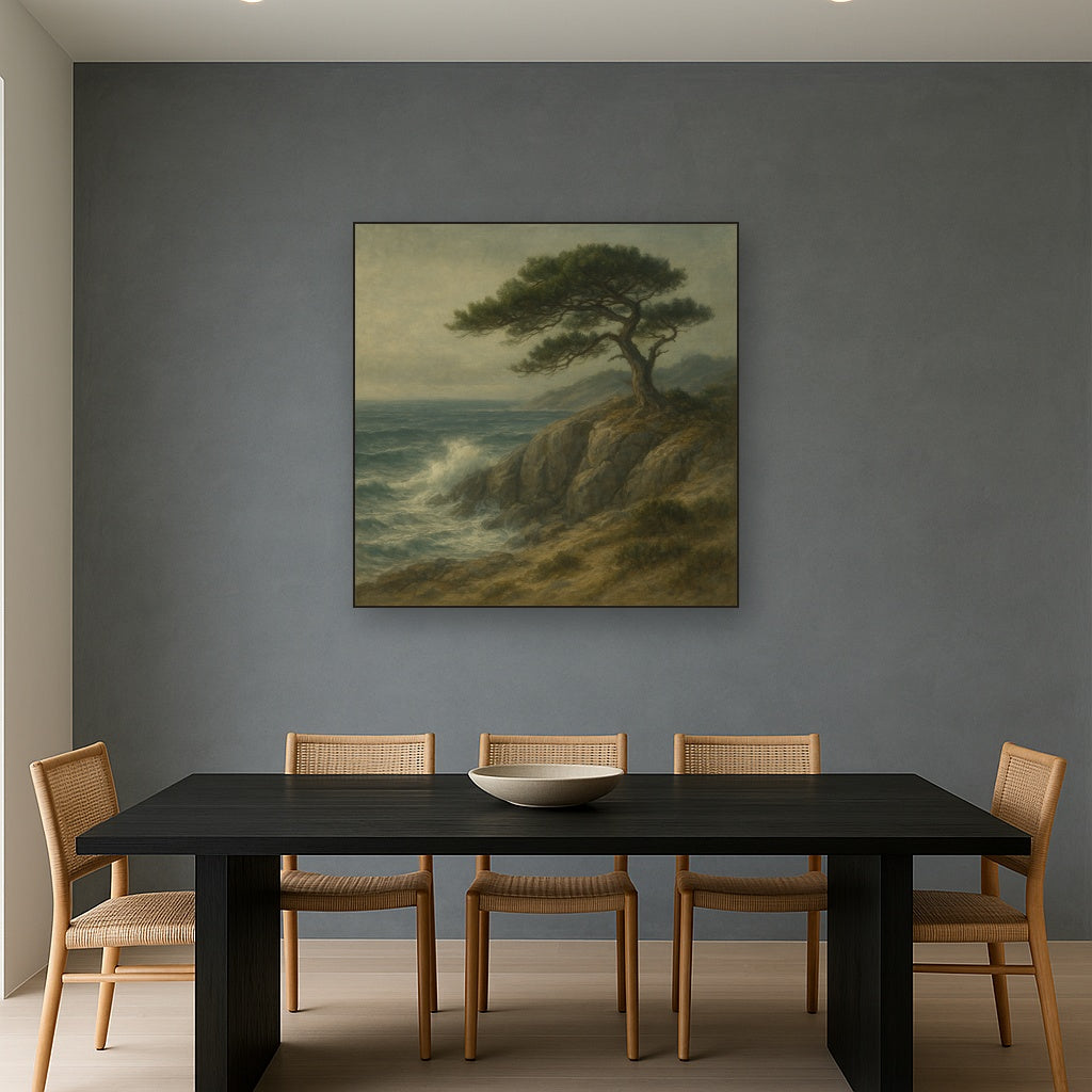 Wild Coastal Pine on Stormy Granite Cliff No. 12 Oil Painting - View 4