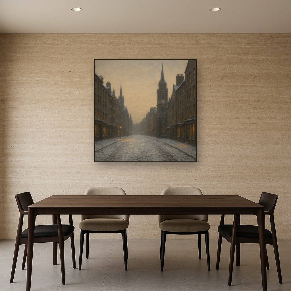 Edinburgh Old Town Royal Mile in Snow No. 3 Oil Painting - View 4