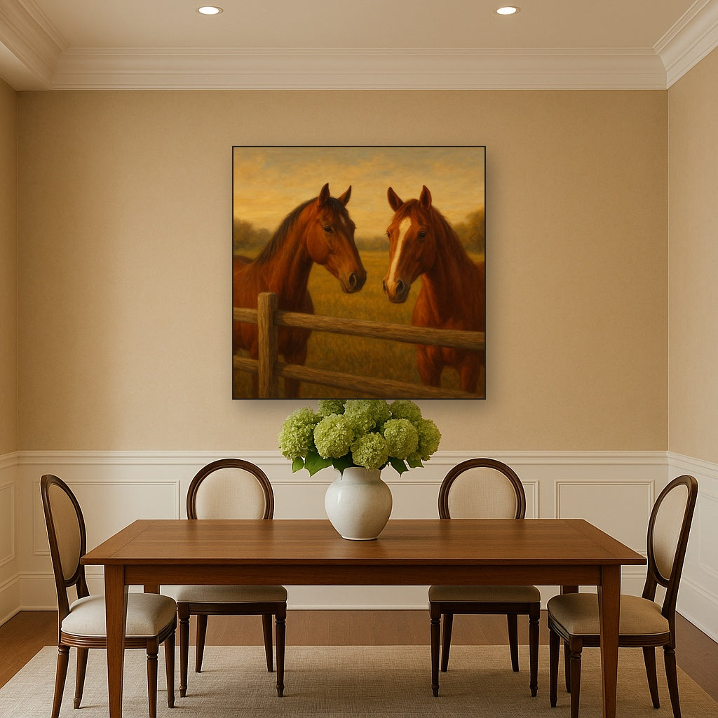 Two Horses at Rustic Post & Rail Fence No. 7 Oil Painting - View 4