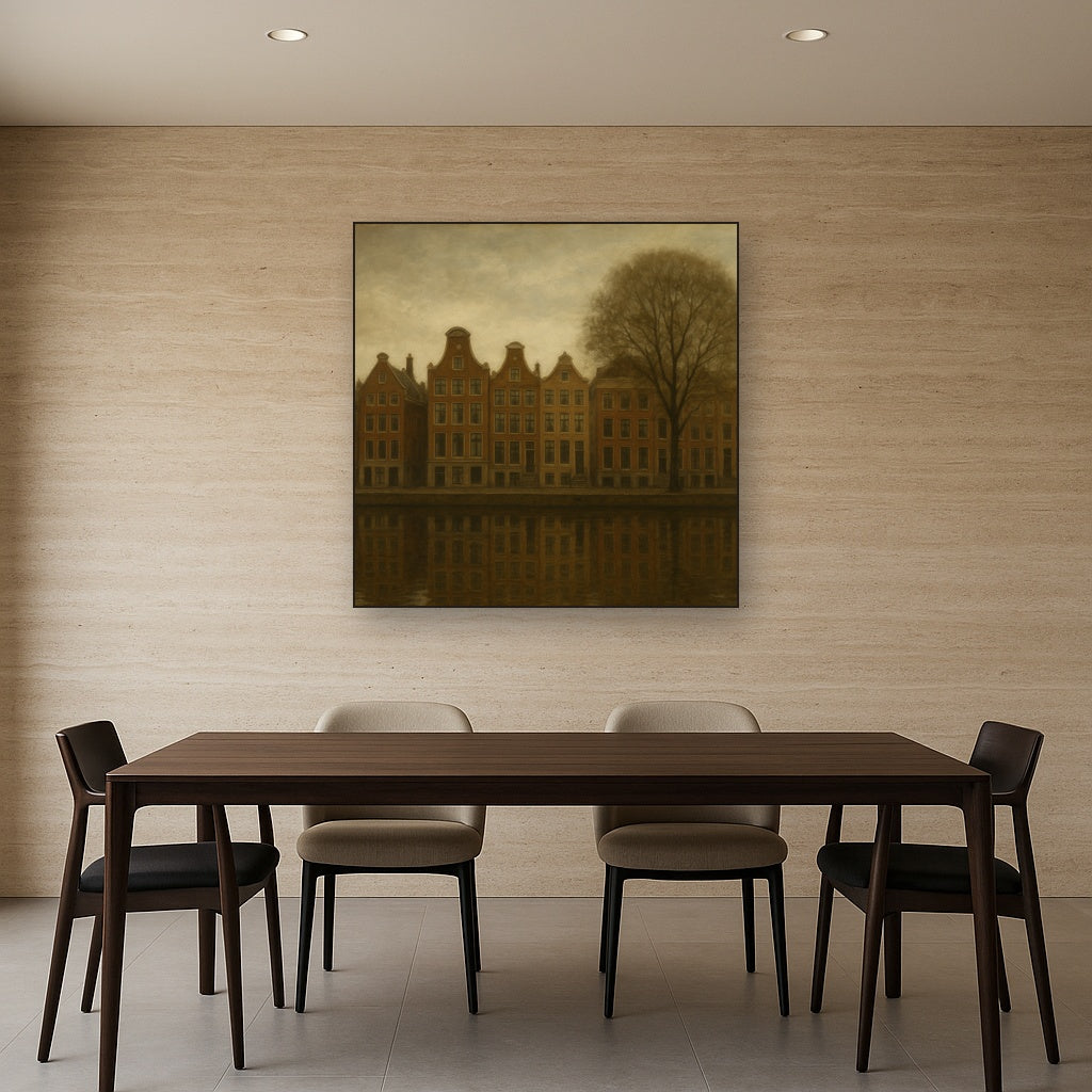 Amsterdam Canal Houses Under Overcast Sky No. 2 Oil Painting - View 4