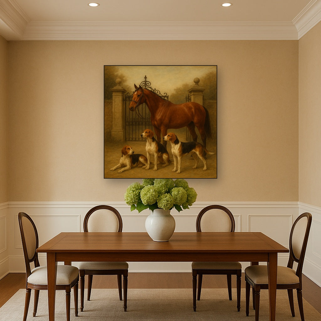 Hunting Hounds & Thoroughbred by Estate Gate No. 16 Oil Painting - View 4