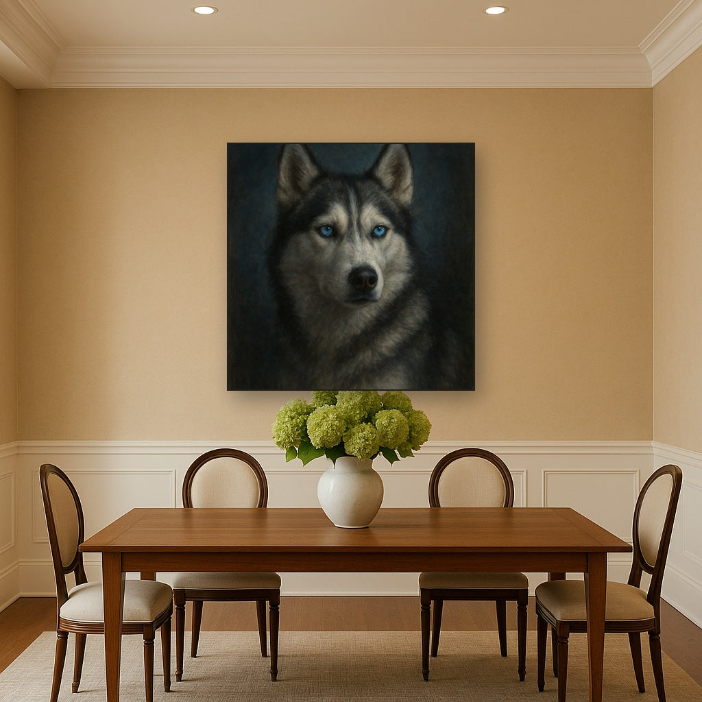 Siberian Husky with Luminous Ice Blue Eyes No. 2 Fine Art Oil Painting - View 4