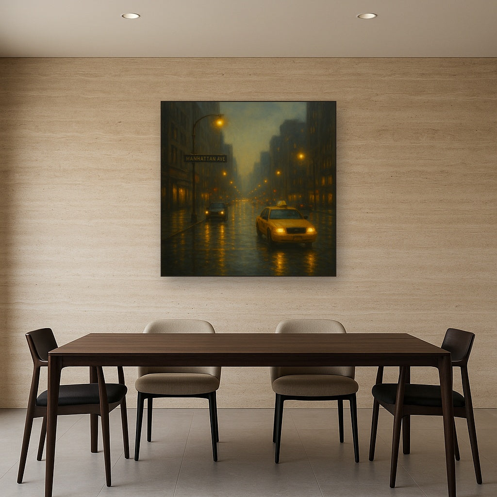 Rain-Drenched Manhattan Avenue Lights No. 20 Oil Painting - View 4