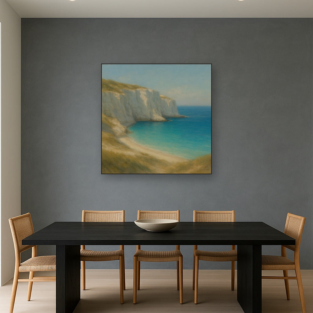 Mediterranean White Cliffs & Turquoise Cove No. 14 Oil Painting - View 4