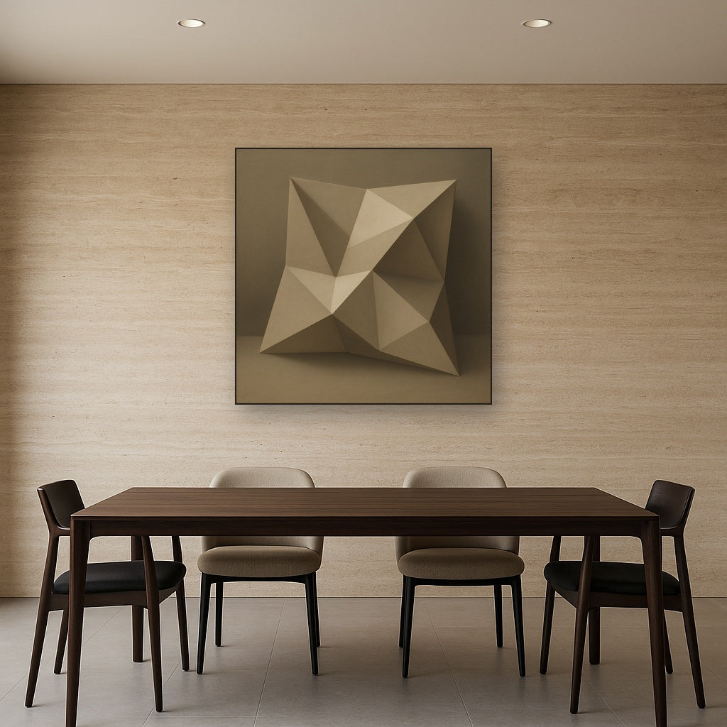Folded Paper Geometry in Neutral Gradient Shadows No. 2 Oil Painting - View 4