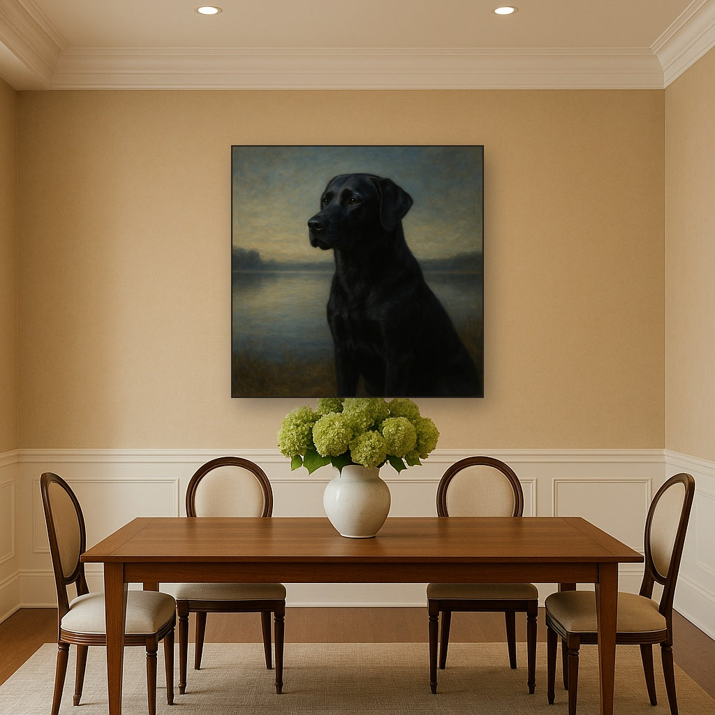 Black Labrador Retriever by Misty Lake Horizon No. 10 Fine Art Oil Painting - View 4