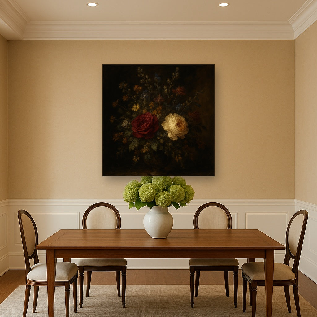 Moody Dutch Master Dark Floral Still Life No. 15 Fine Art Oil Painting - View 4