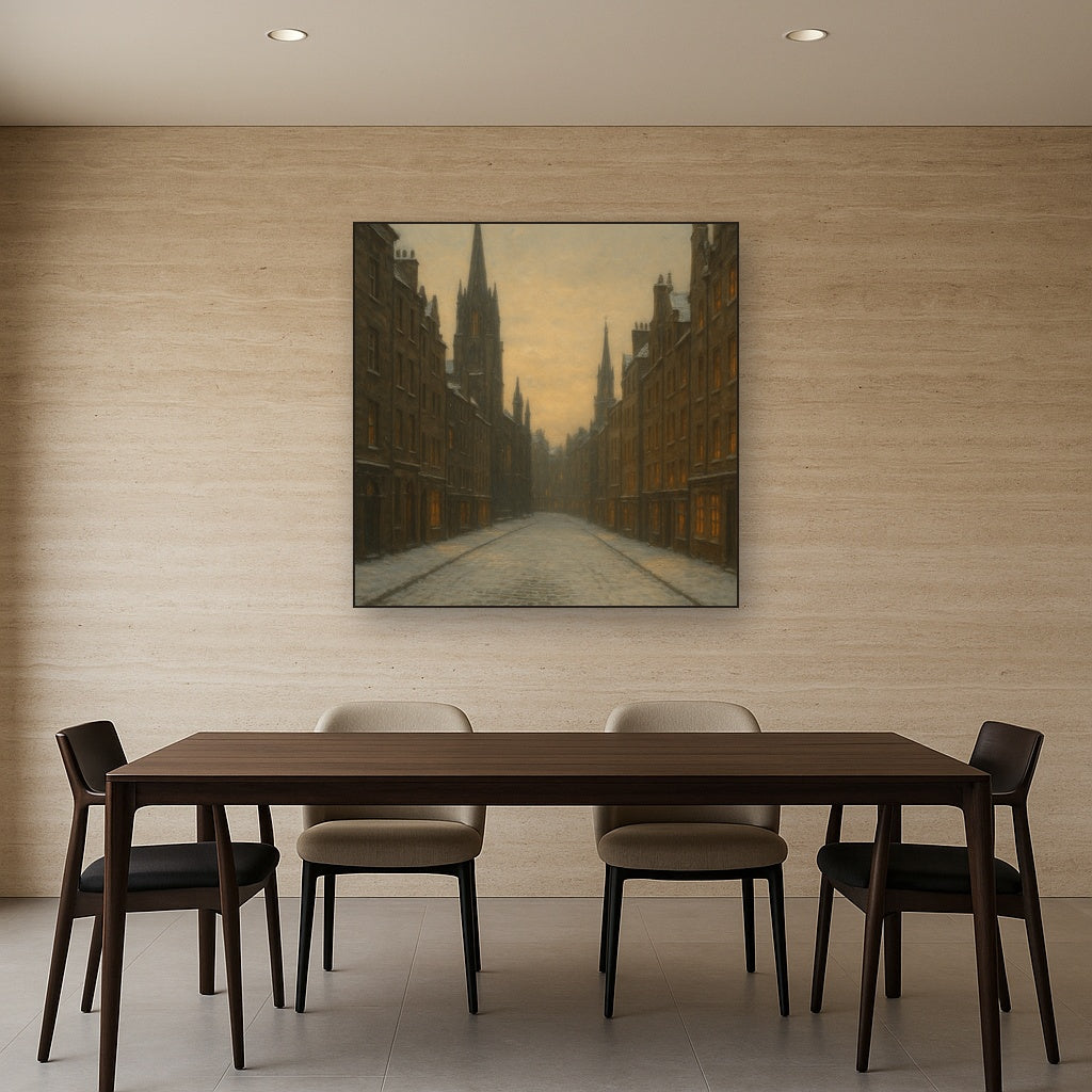 Edinburgh Old Town Royal Mile in Snow No. 12 Oil Painting - View 4
