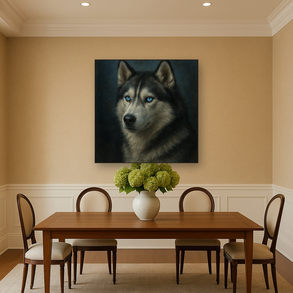 Siberian Husky with Luminous Ice Blue Eyes No. 14 Fine Art Oil Painting - View 4