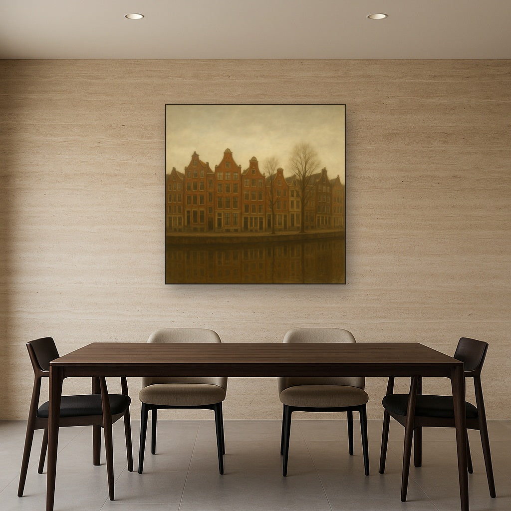 Amsterdam Canal Houses Under Overcast Sky No. 15 Oil Painting - View 4