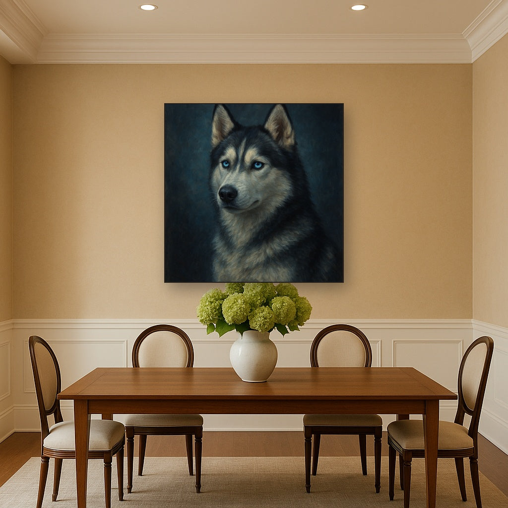 Siberian Husky with Luminous Ice Blue Eyes Fine Art Oil Painting - View 4