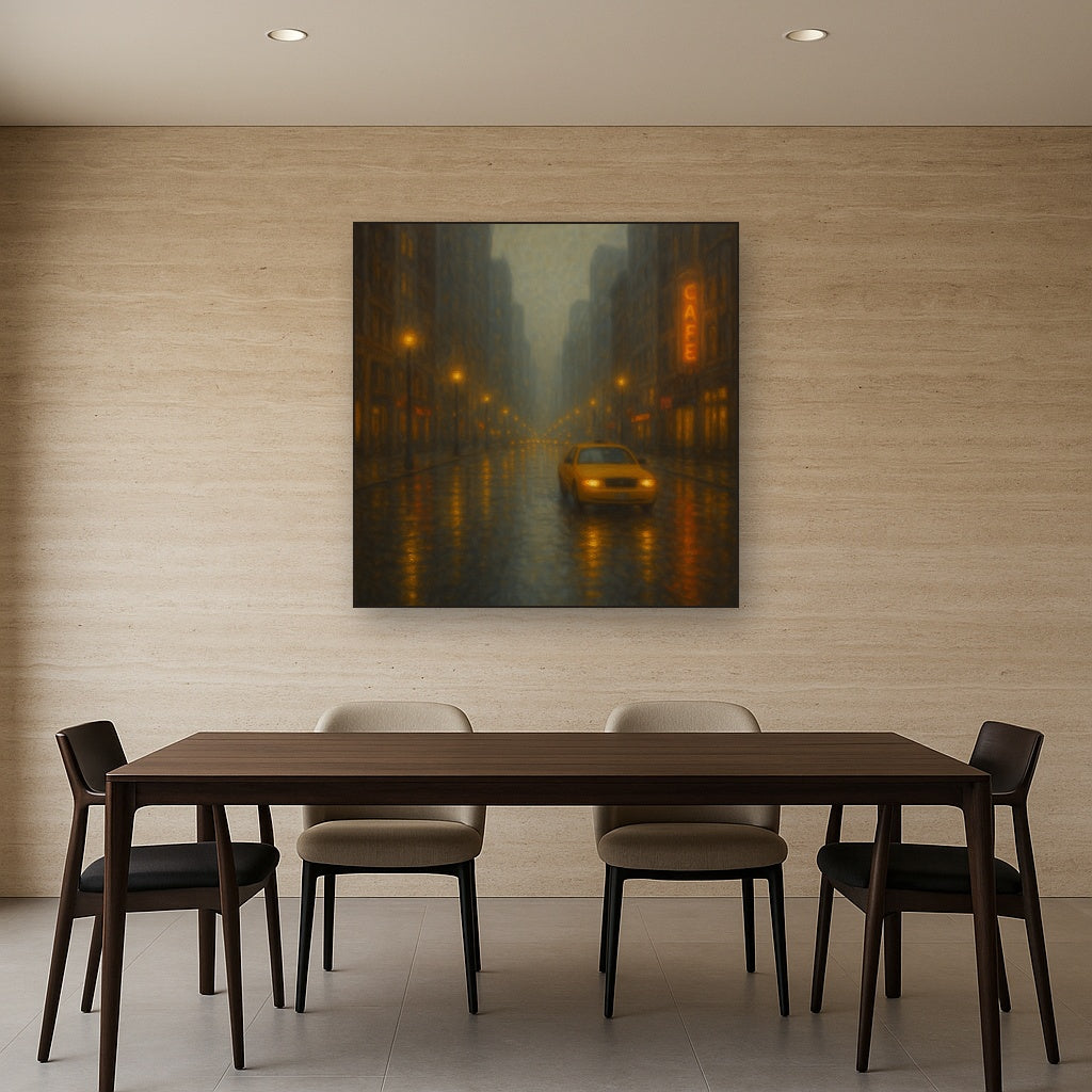 Rain-Drenched Manhattan Avenue Lights No. 5 Oil Painting - View 4