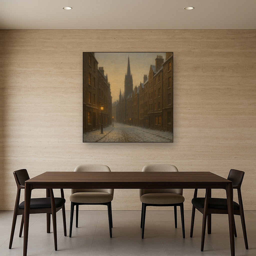 Edinburgh Old Town Royal Mile in Snow No. 18 Oil Painting - View 4
