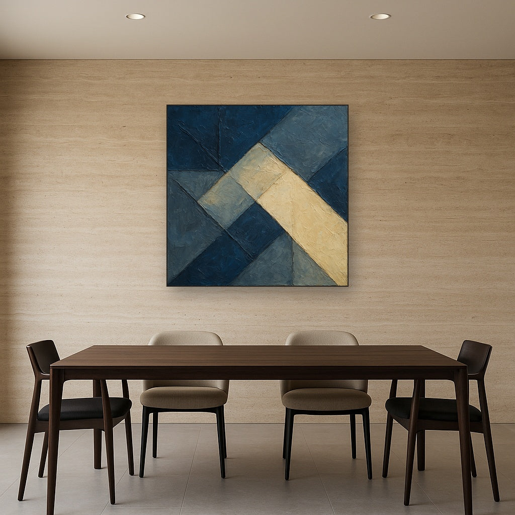 Fractured Geometry in Prussian Blue Oil Painting - View 4