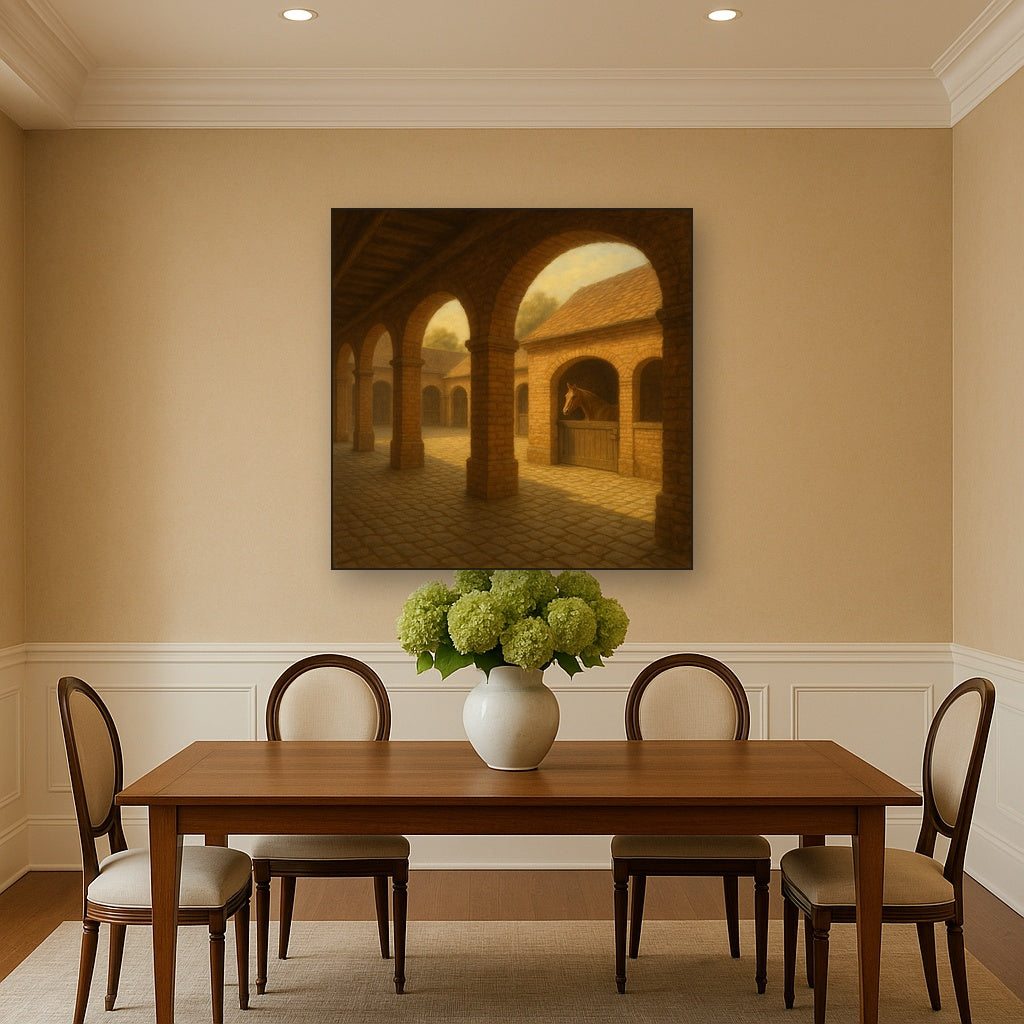 Equestrian Stable Courtyard in Late Afternoon No. 5 Oil Painting - View 4
