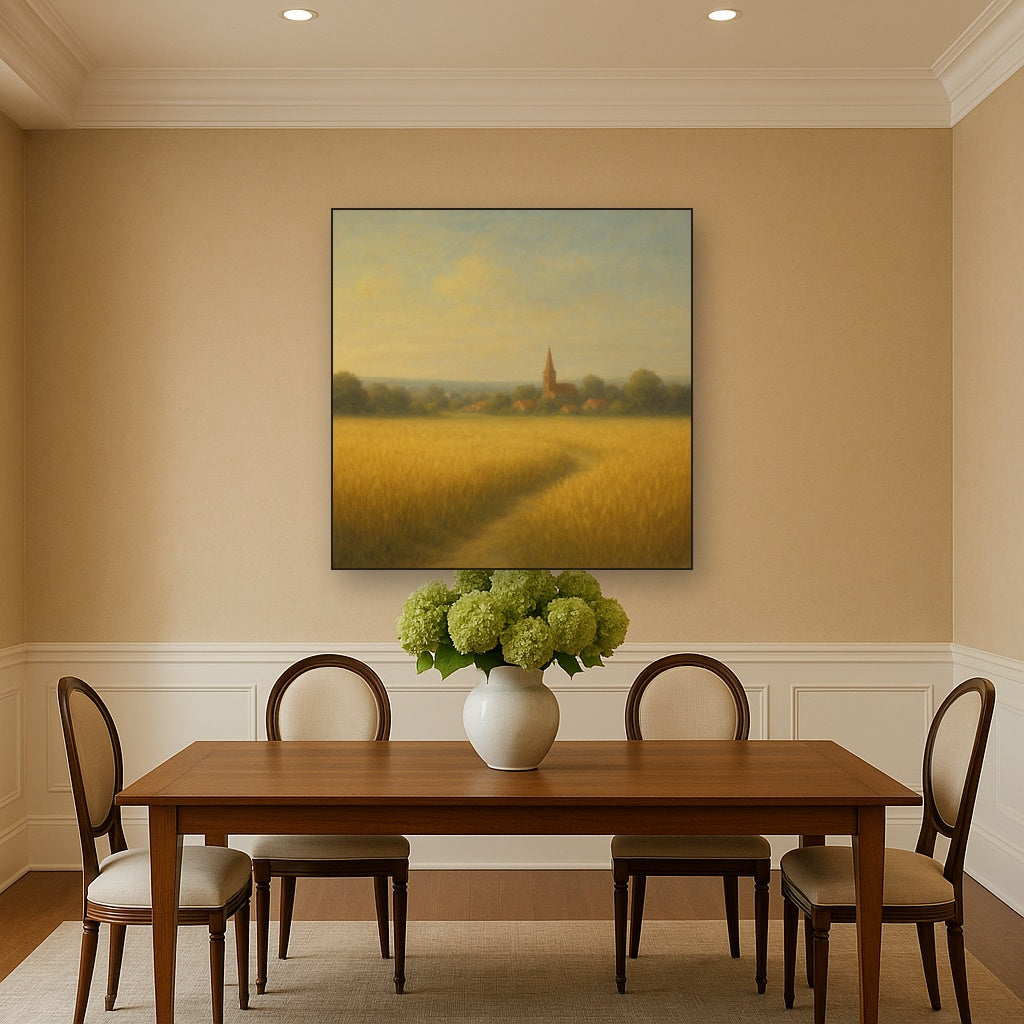 Sun-Drenched Wheatfield & Distant Village No. 10 Oil Painting - View 4