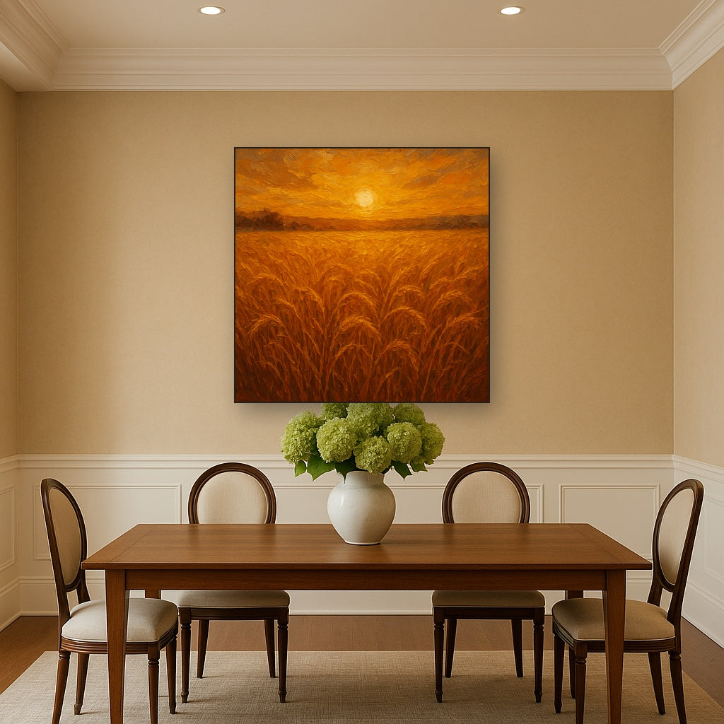 Golden Amber Wheatfield Impasto Oil Painting - View 4