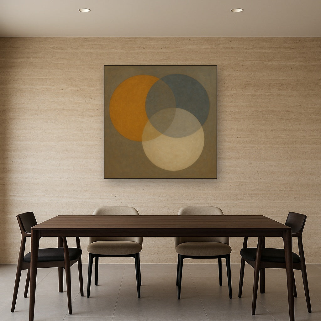 Intersecting Discs in Burnished Ochre & Slate No. 8 Fine Art Oil Painting - View 4