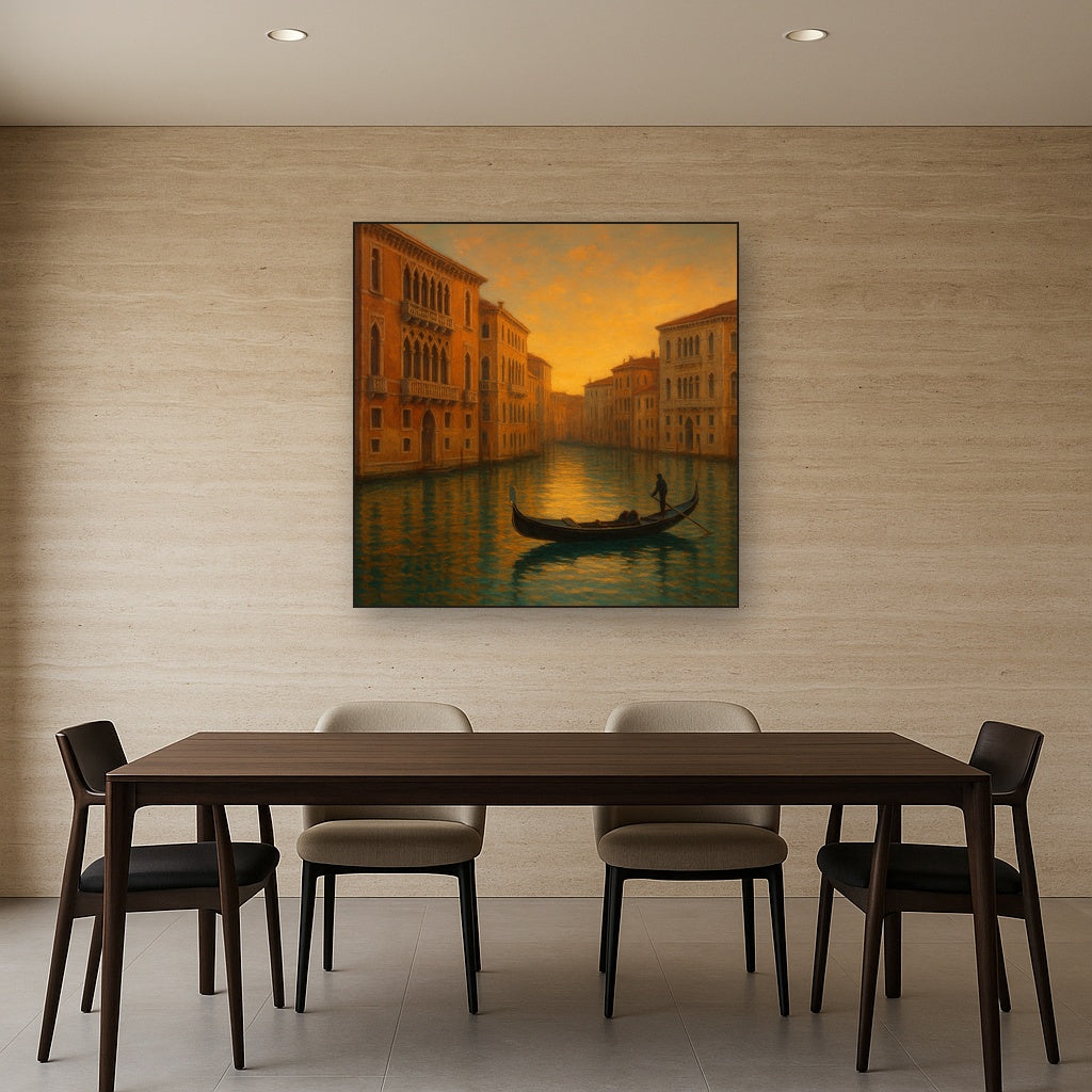 Venetian Canal Palaces at Golden Hour Oil Painting - View 4