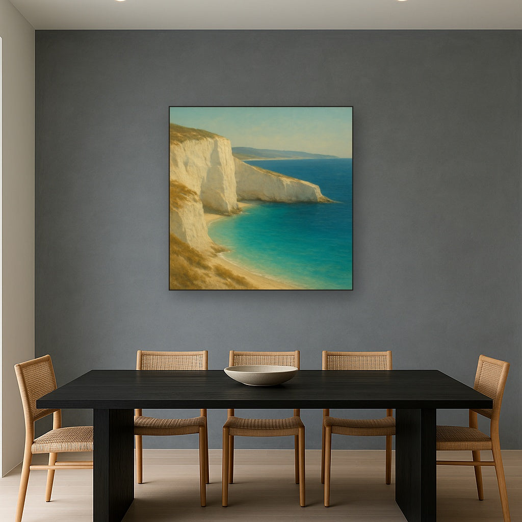 Mediterranean White Cliffs & Turquoise Cove No. 8 Oil Painting - View 4