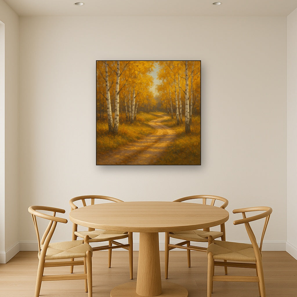 Winding Country Dirt Road through Birch Glade Fine Art Oil Painting - View 4