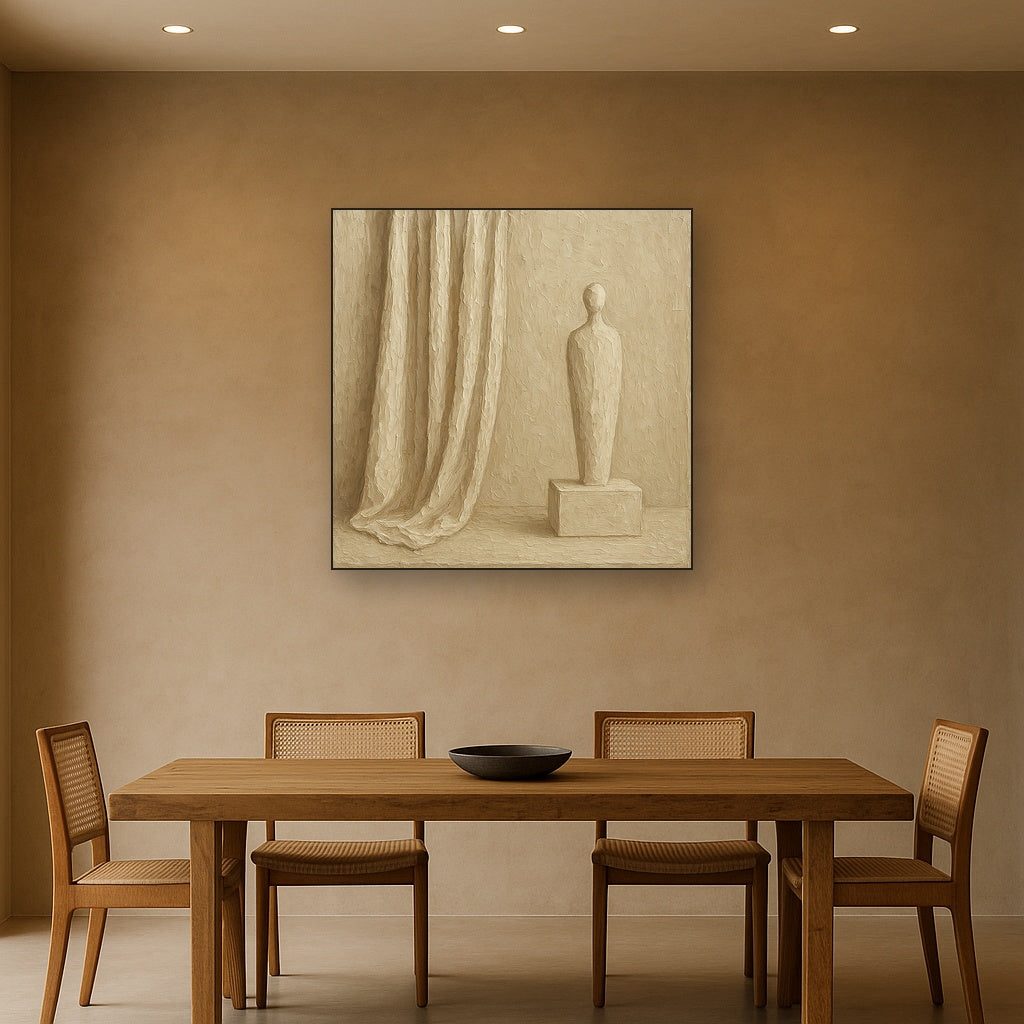Monochrome Linen Fold Minimalist Oil Painting - View 4