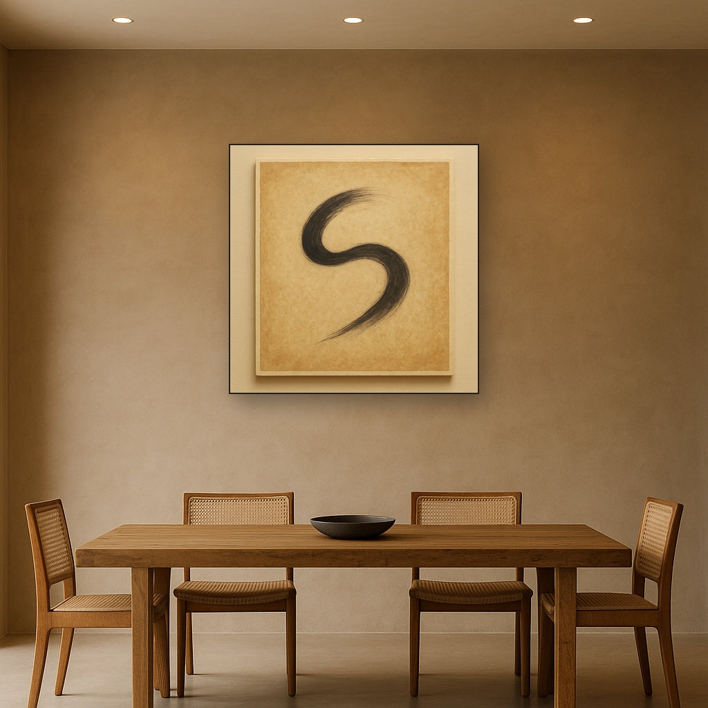 Aged Rice Paper & Charcoal Calligraphic Balance No. 26 Oil Painting - View 4