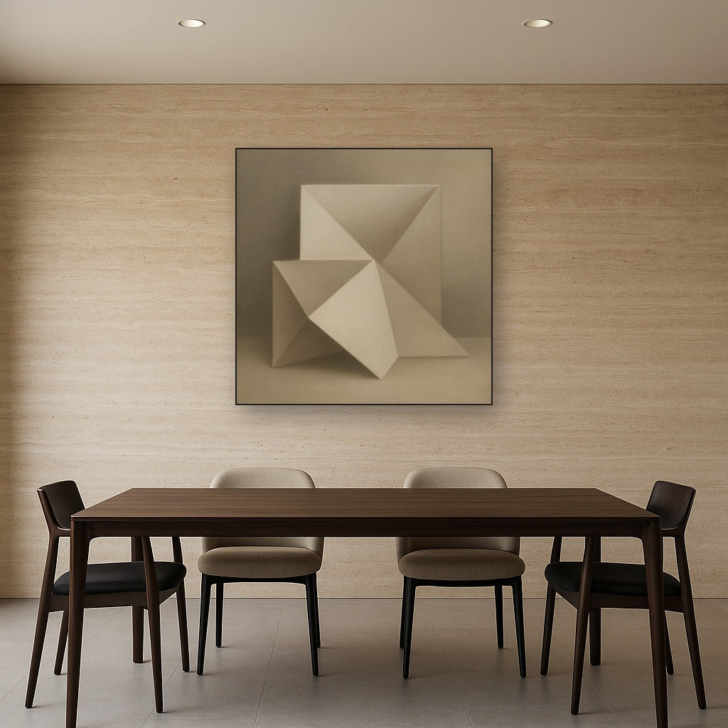 Folded Paper Geometry in Neutral Gradient Shadows No. 13 Oil Painting - View 4
