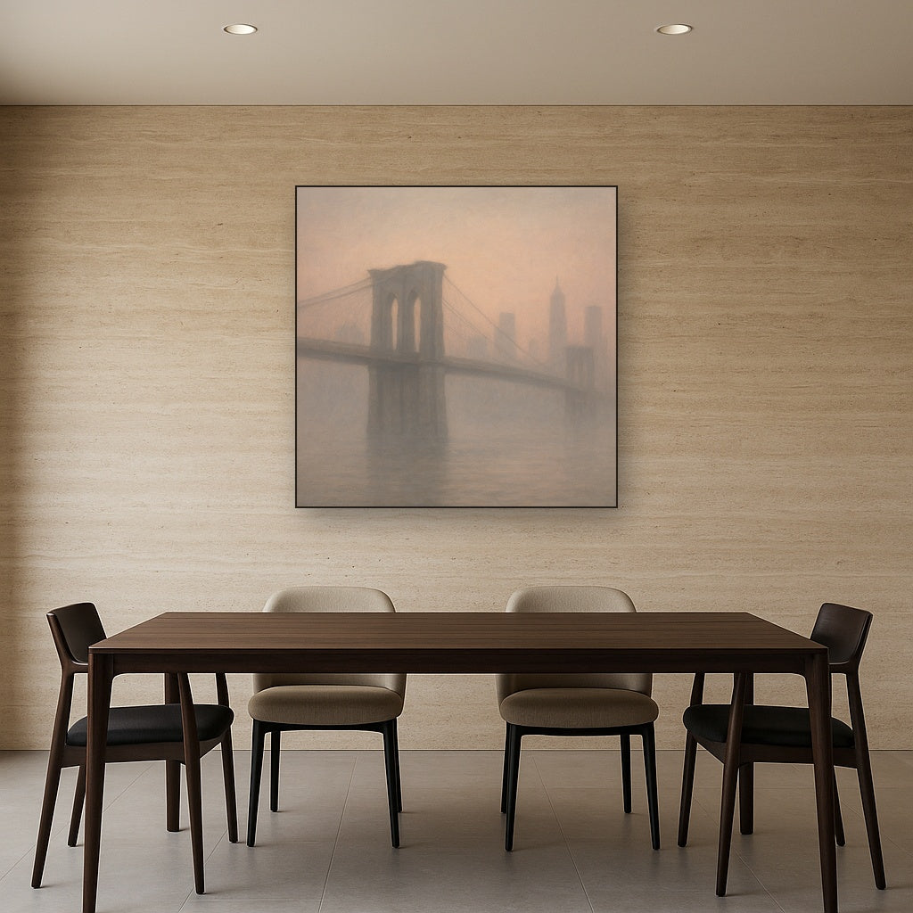 Brooklyn Bridge in Morning River Mist No. 10 Oil Painting - View 4
