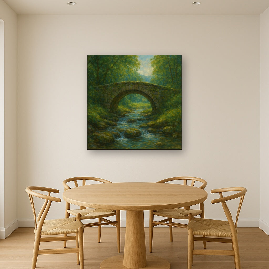 Old Stone Bridge over Bubbling Country Stream No. 6 Fine Art Oil Painting - View 4