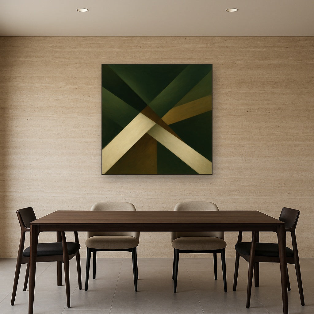 Kinetic Diagonal Planes in Forest & Alabaster No. 14 Fine Art Oil Painting - View 4