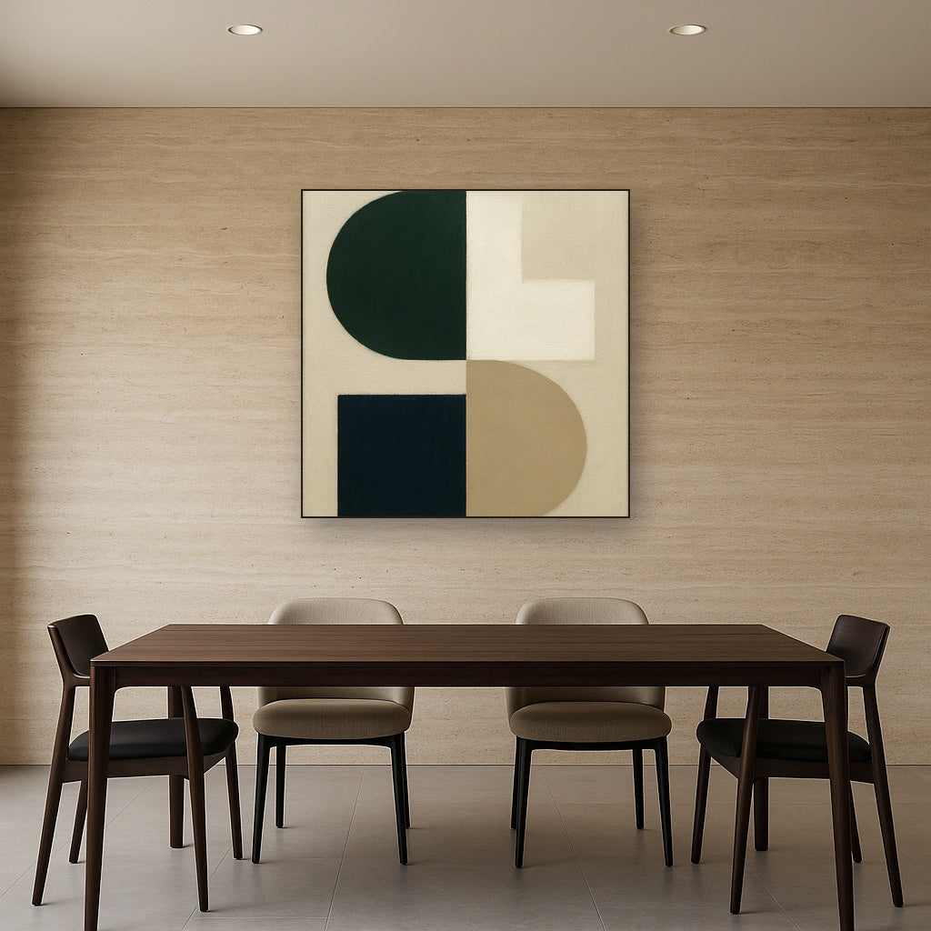 Forest Emerald & Chalk Interlock No. 6 - Modern Fine Art Oil Painting - View 4