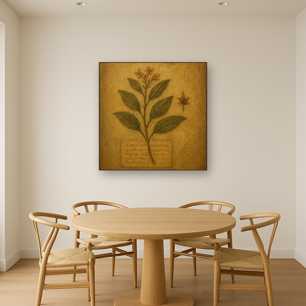 Antique Botanical Herbarium Study No. 4 Oil Painting - Styled in Elegant Dining Room