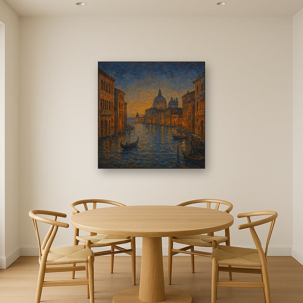 Vintage Venetian Grand Canal at Twilight No. 5 Oil Painting - Styled in Elegant Dining Room