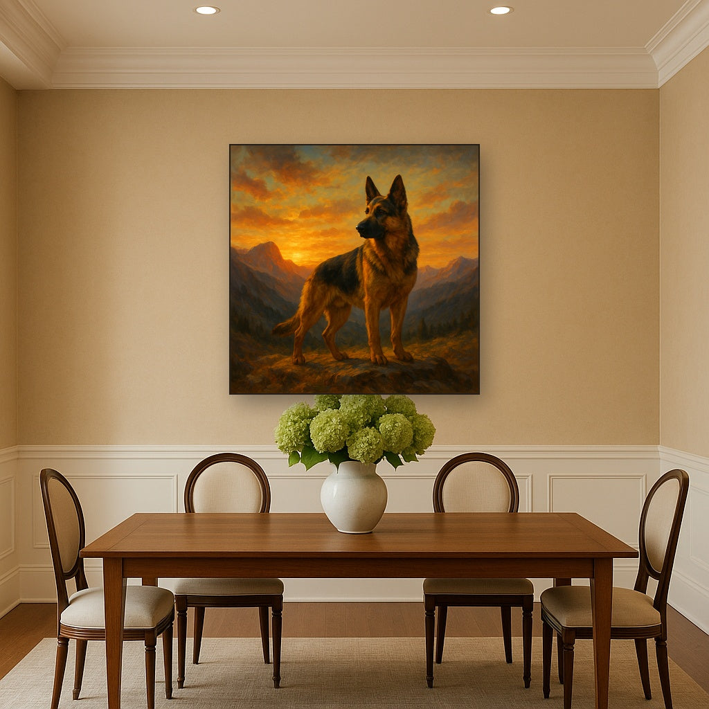 German Shepherd Standing in Alpine Sunset No. 12 Fine Art Oil Painting - View 4