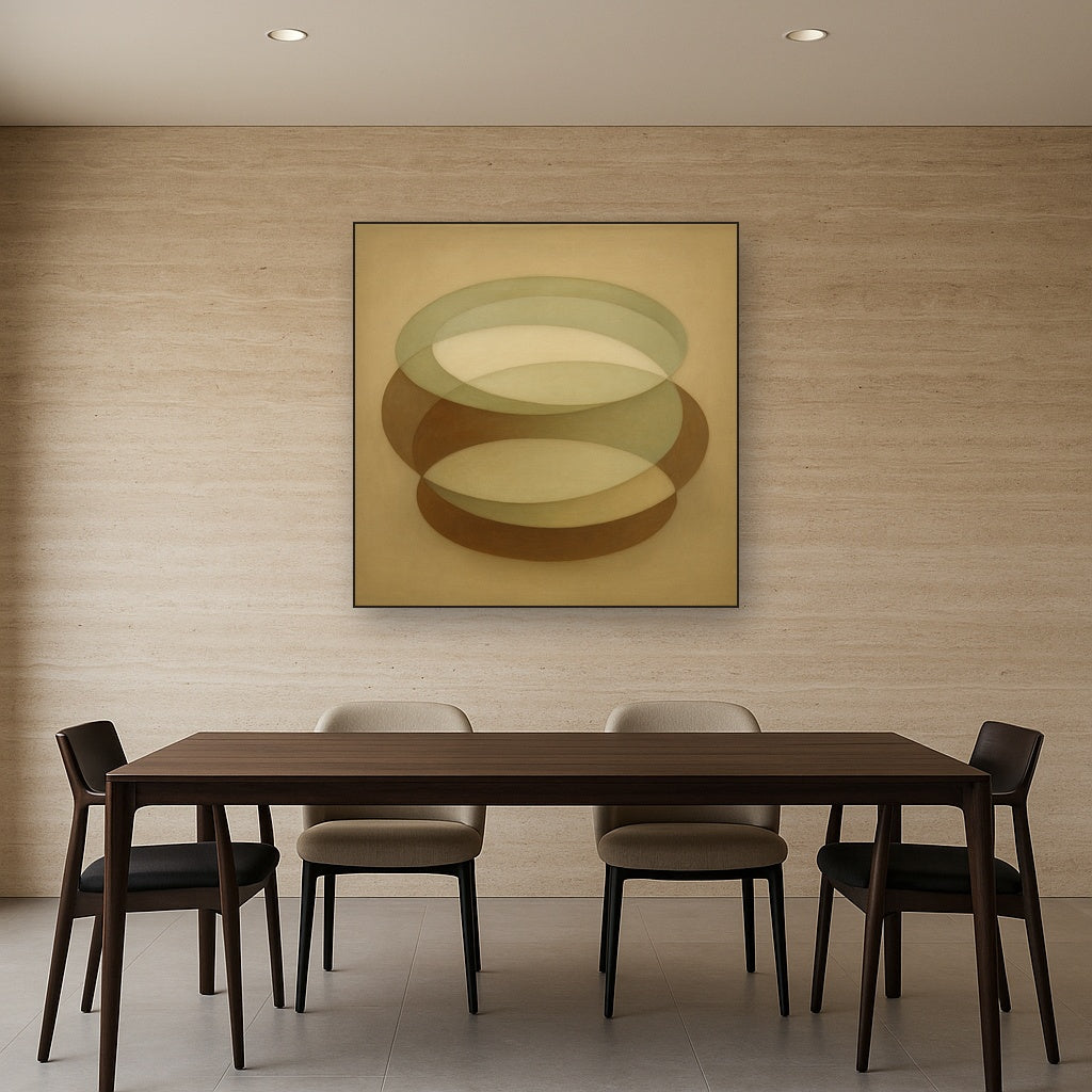 Floating Ellipse Harmony in Walnut & Pale Sage No. 17 Oil Painting - View 4