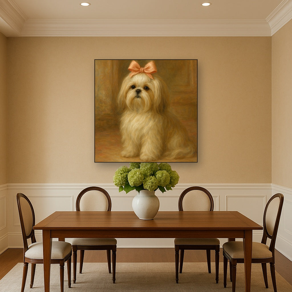 Sweet Shih Tzu with Silk Bow in Parlor No. 9 Fine Art Oil Painting - View 4