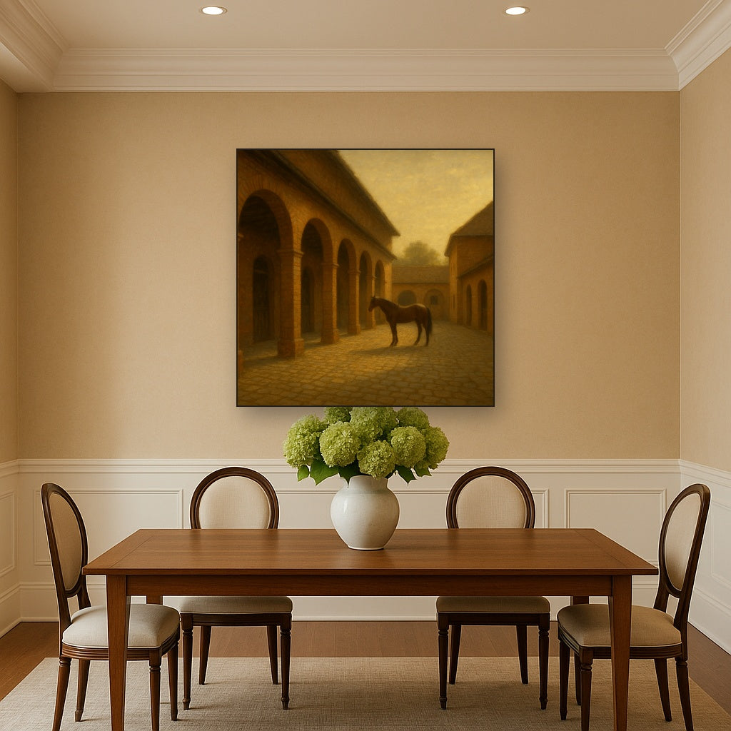 Equestrian Stable Courtyard in Late Afternoon No. 18 Oil Painting - View 4