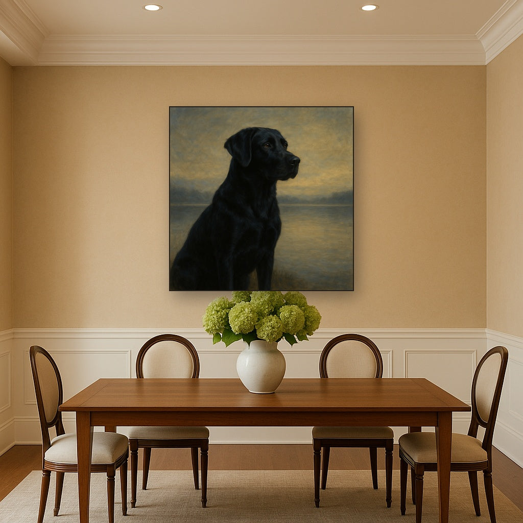Black Labrador Retriever by Misty Lake Horizon No. 12 Fine Art Oil Painting - View 4