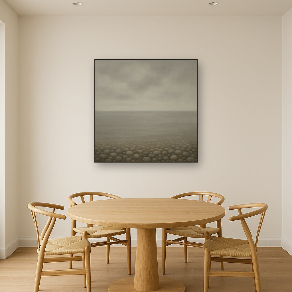Overcast Coastal Fog & Wet Pebble Shingle Oil Painting - View 4