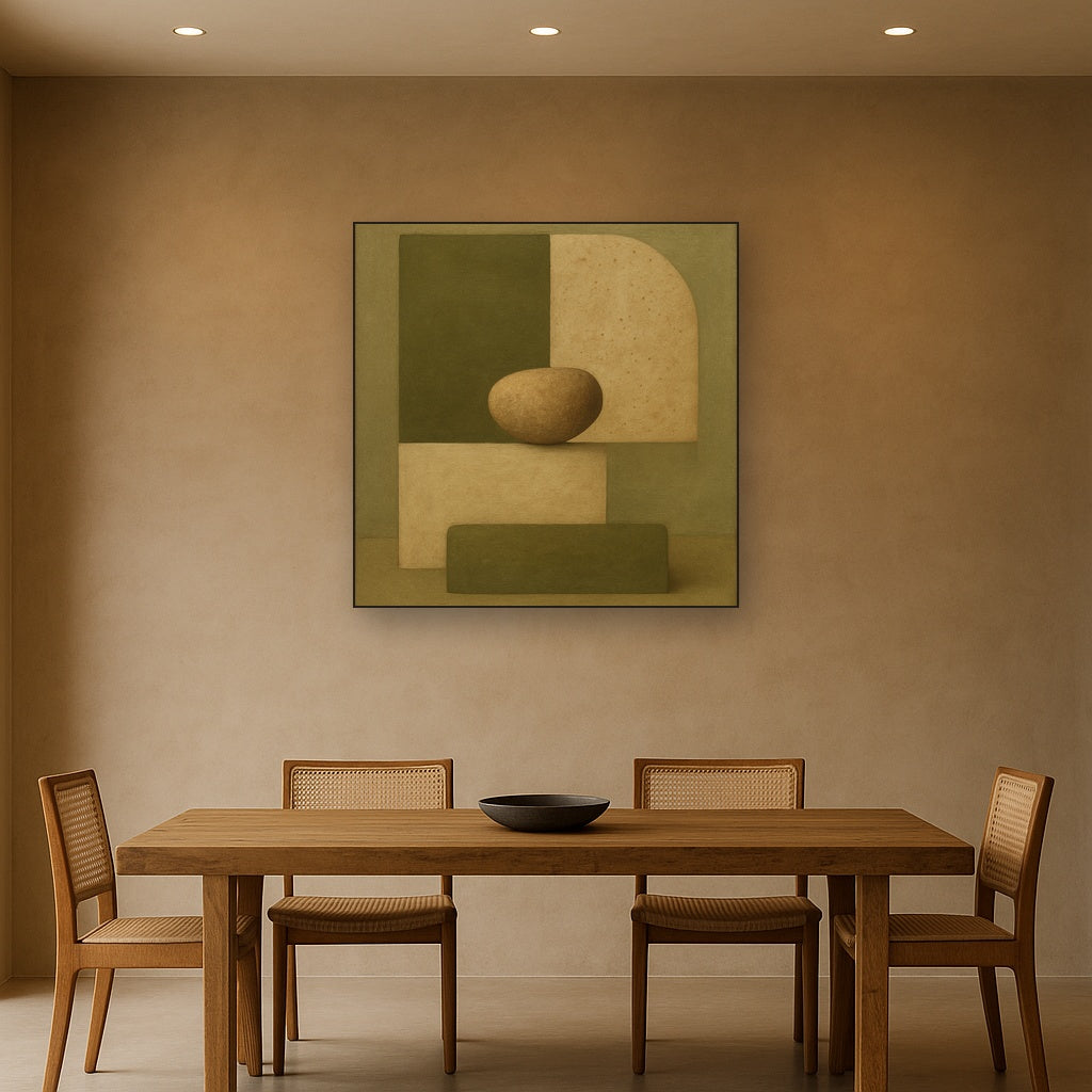 Muted Olive & Sandstone Geometric Balance No. 19 Oil Painting - View 4