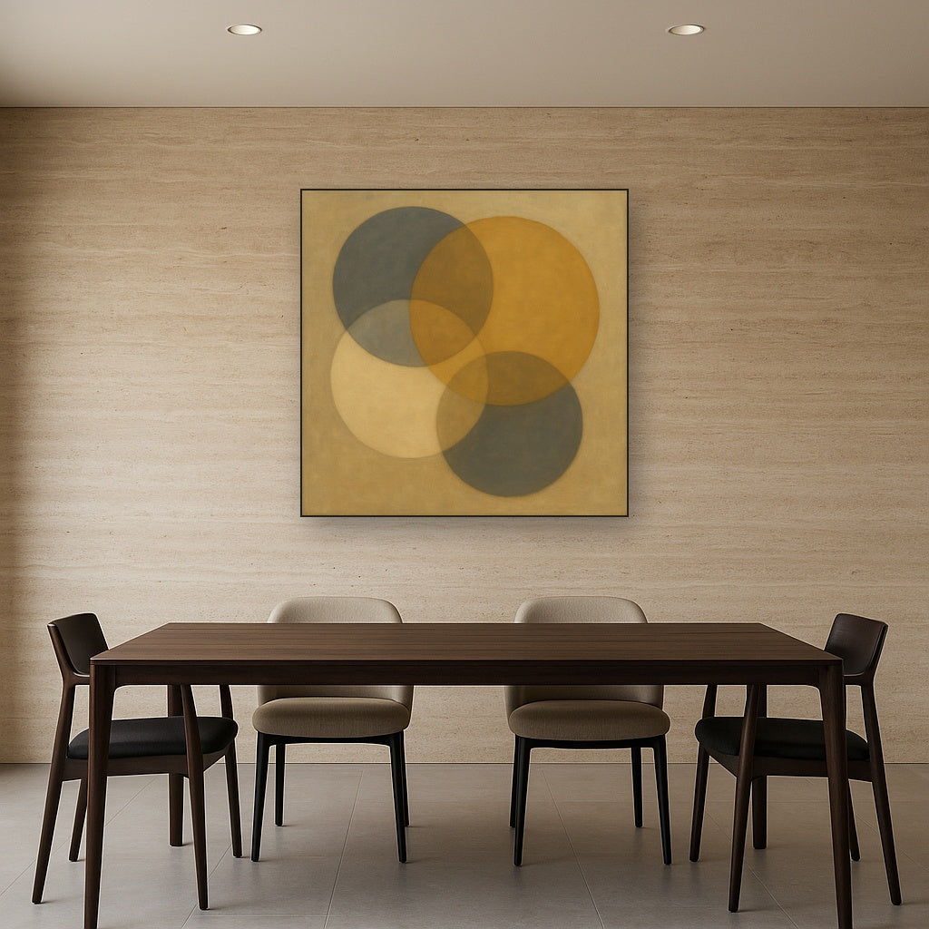 Intersecting Discs in Burnished Ochre & Slate No. 15 Fine Art Oil Painting - View 4