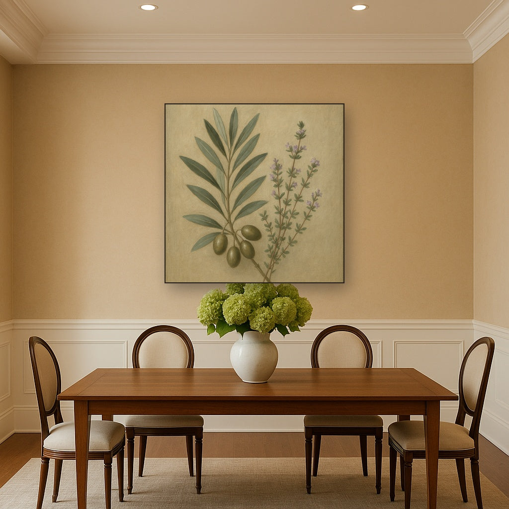 Olive Branches & Wild Thyme Botanical Study No. 9 Fine Art Oil Painting - View 4