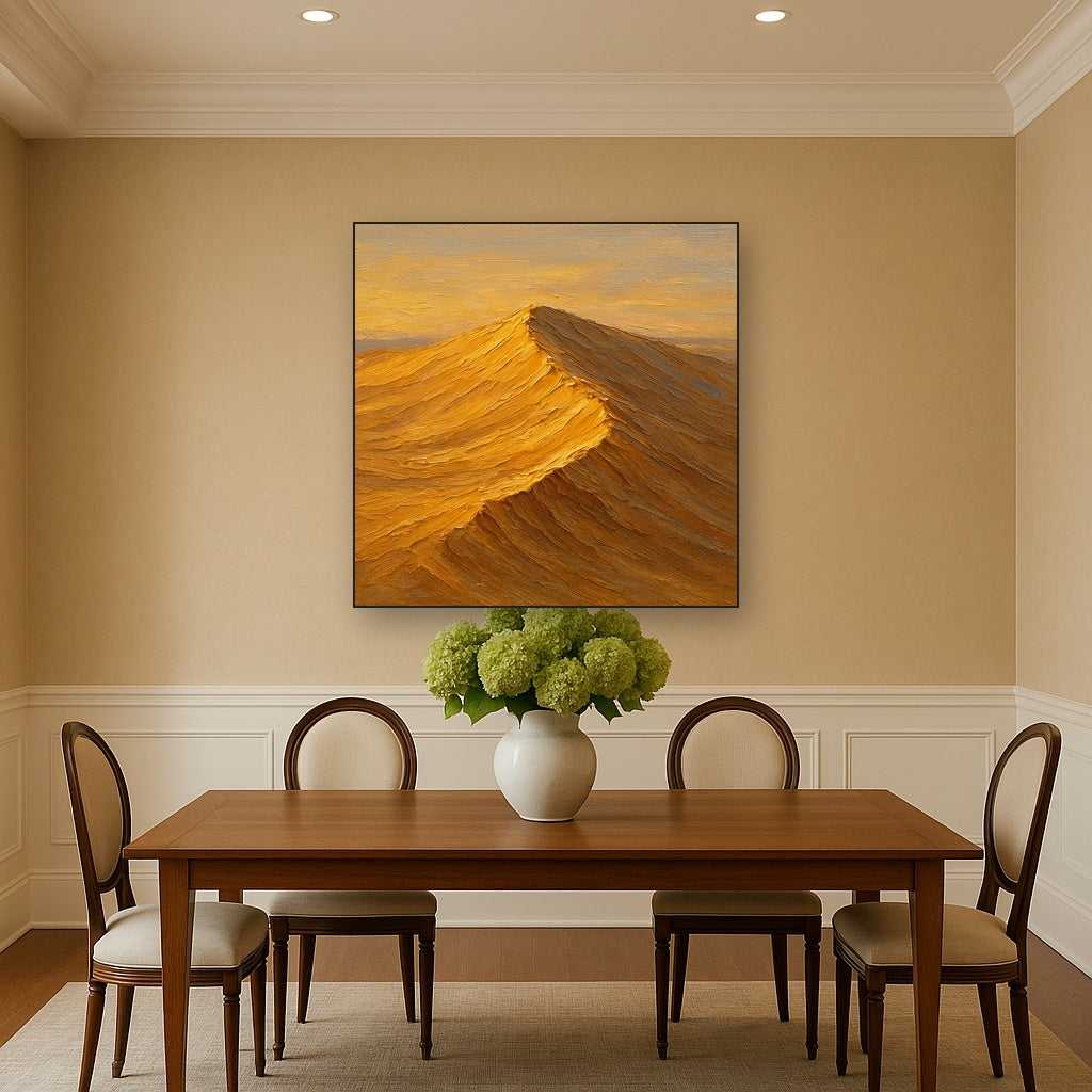 Dune Crest Heavy Palette Knife Oil Painting - Styled in Elegant Dining Room