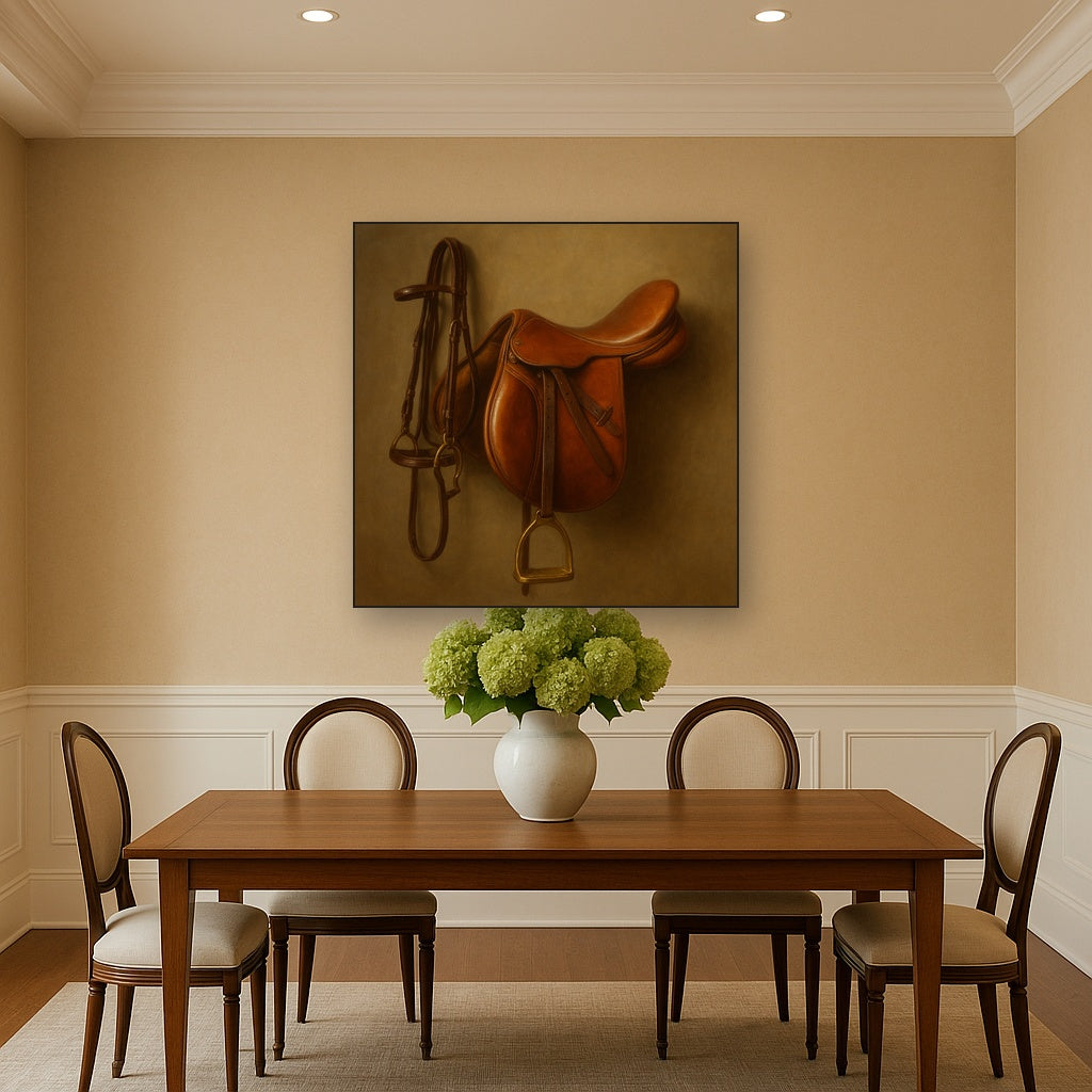 Vintage Bridle & Polished Leather Saddle No. 4 Oil Painting - View 4