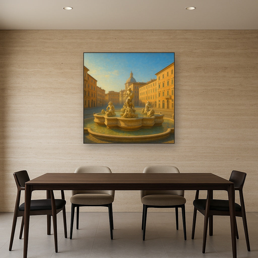 Rome Piazza Fountain in Morning Sunlight No. 10 Oil Painting - View 4
